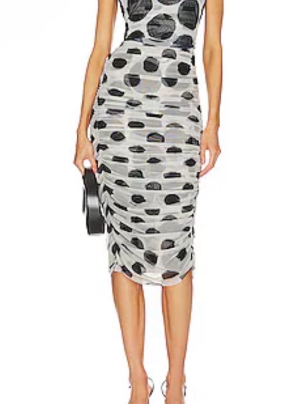 Simon Miller Black and White Polka Dot Ruched Midi Skirt